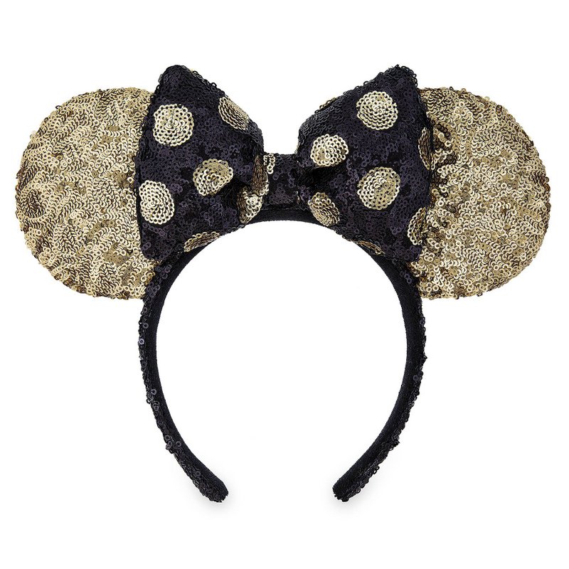 Minnie Mouse Sequined Ear Headband with Bow – Black and Gold
