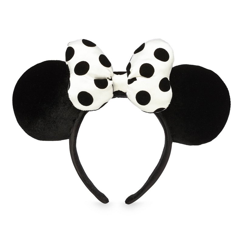 Minnie Mouse Ear Headband with Bow – Black & White Polka Dot