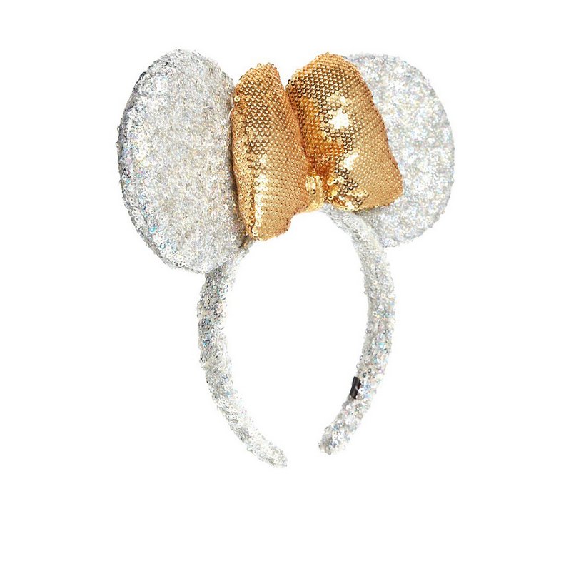 Disney Minnie Mouse Metallic Sequin Silver Ears & Bow Aliceband