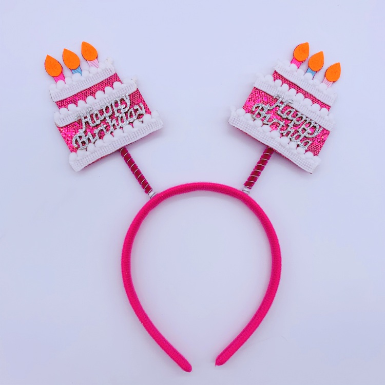 Happy Birthday Cake Head Boppers for Girls Costume Accessories, Pink Headbands Birthday Party Photo Props