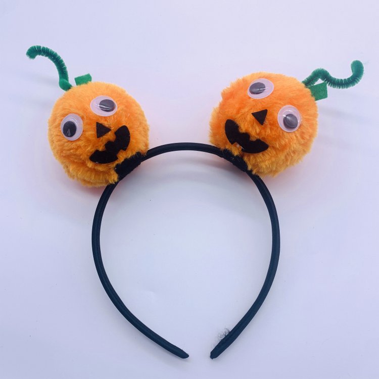 Cartoon Pumpkin Head Boppers Halloween Headband with Plush Pom-Pom Balls Halloween Party Supplies Costume Accessories