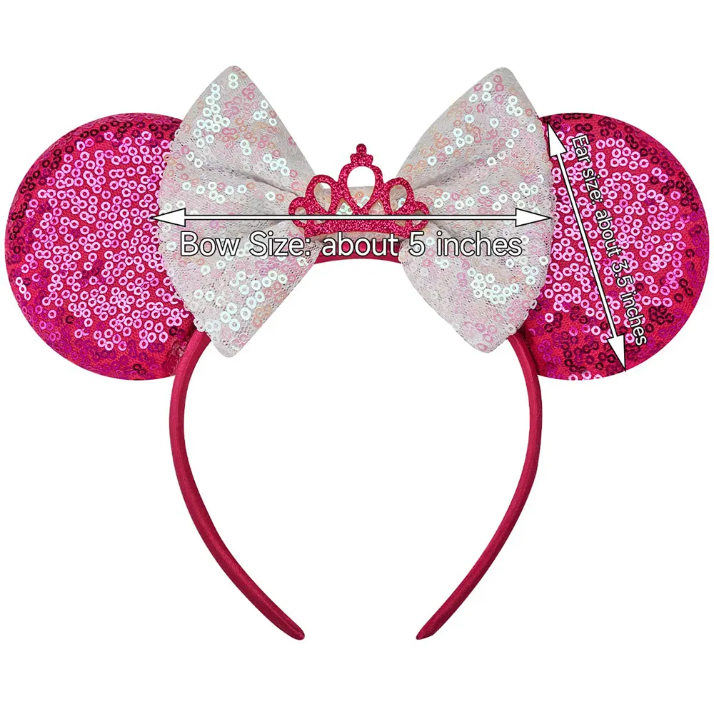 Girls Women Fancy Hair Accessory Glitter Crown Design Sequin Mouse Ears Headband For Birthday Gifts
