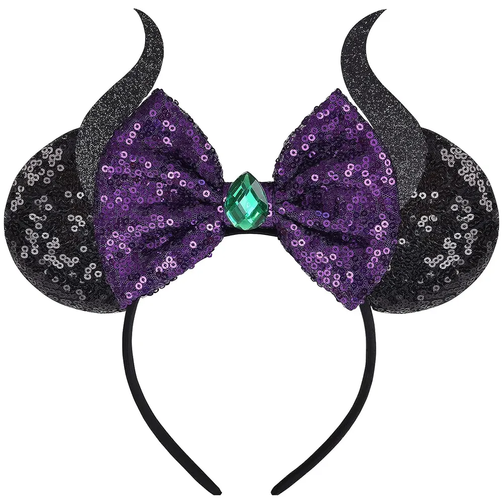 Halloween Devil Horn Headband Black Sequin Ears And Bow Hairband For Party Cosplay Hair Clips