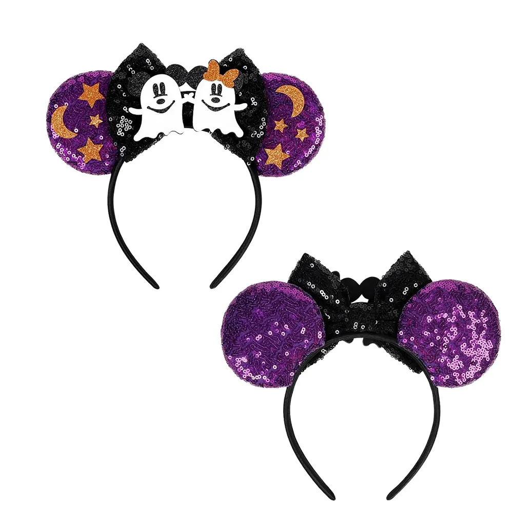 Halloween Mouse Ears Headbands For Women Girls Bow Decoration Hairbands With Ghost Purple Sequin Headband Party Cosplay
