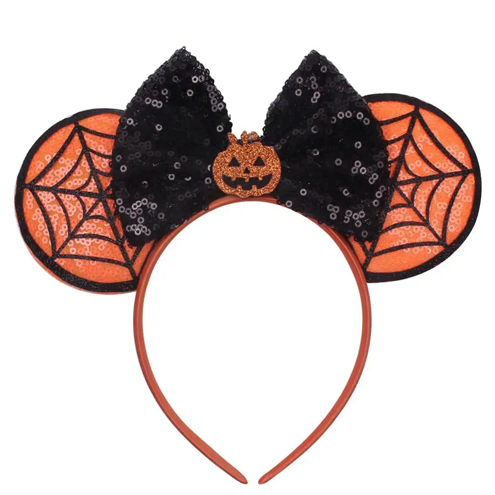 Halloween Pumpkin Hair Hoop Mouse Ears Headband Sequin Bow Headband For Women Girls Party Hair Clips