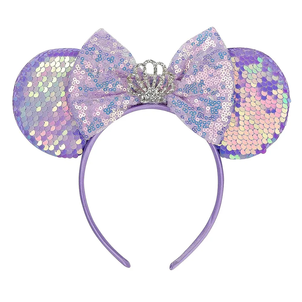 Glitter Seashell Design Sequin Mouse Ears Bow Headband Purple Crown Mini Ears Headband For Party Cosplay