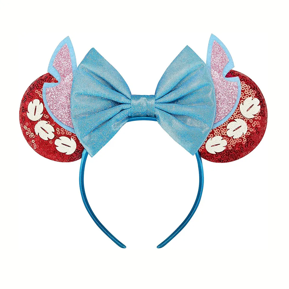 Sequin Mouse Ears Headband With Bows Cute Hairband For Women Girls Birthday Halloween Party Head Dress