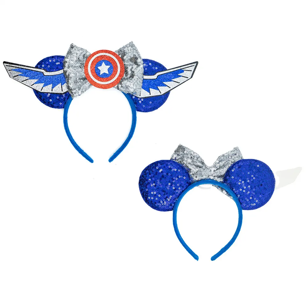 Sparkly Sequin Mouse Ears Headband Captain America Design Hairbands For Boy Girls Christmas Carnival Party Decorations