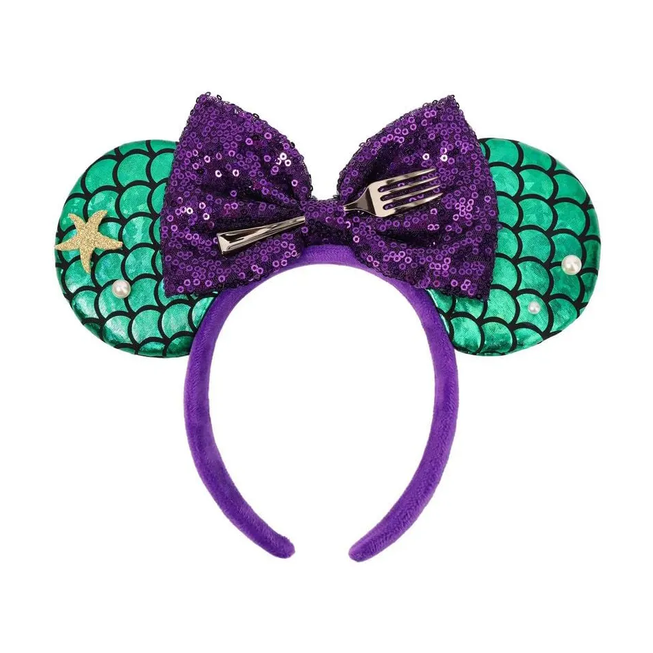 Mermaid Inspired Mini Mouse Ears Headband Sequin Bow With Fork Mermaid Hair Hoops For Women Girls Party Decorations