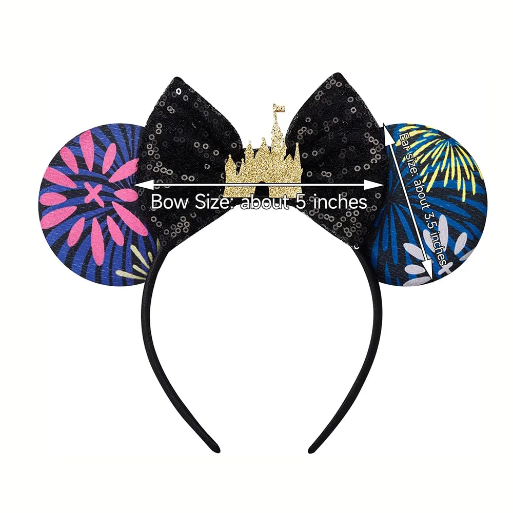 Black Castle Mouse Ears Headband Blingbling Sequin Bows Hairband For Women Girls Party Hair Accessory