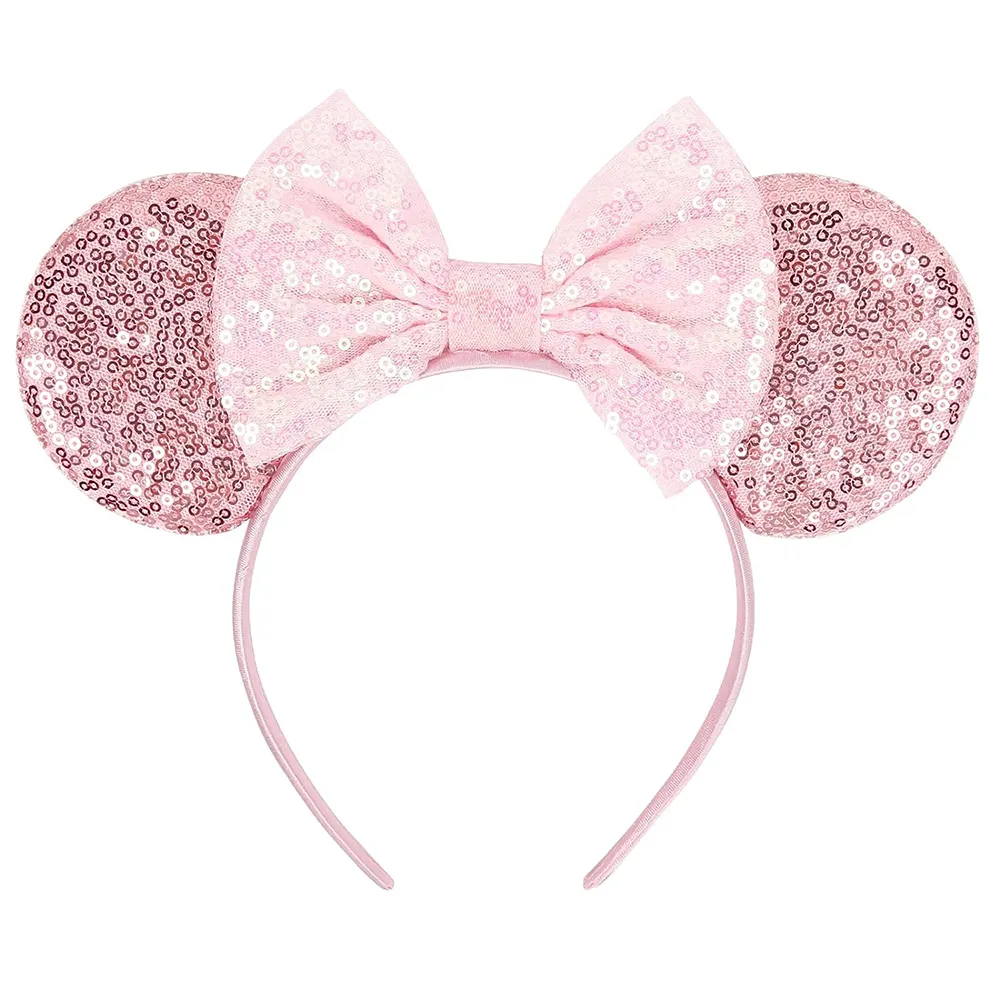 Princess Girls Party Decoration Hairbands Sequin Mouse Ears Sparkly Pink Bows Headband For Halloween Christmas Hair Clips