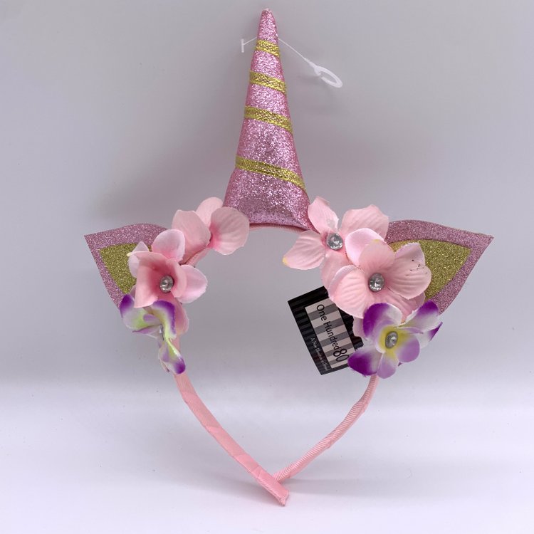 Pastel Pink Unicorn Headbands for Girls Cat Ears Unicorn Alice Band, Glitter Baby Floral Unicorn Hair Band
