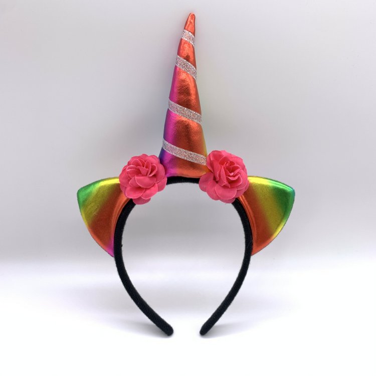 Rainbow Unicorn Headband Kitty Cat Ear Hair Band for Baby Girl Kid, Red Horn Unicorn Headpiece