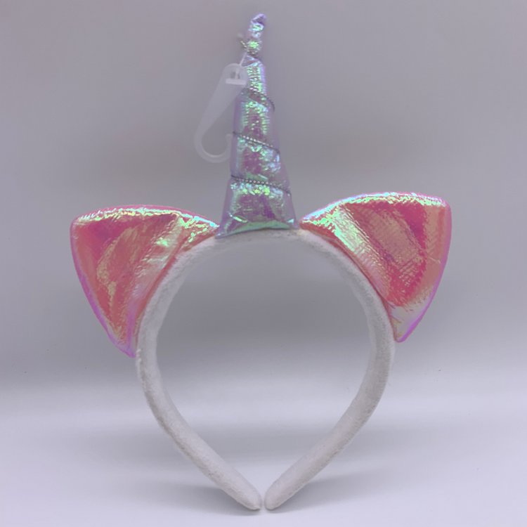 Pink Unicorn Headband Kitty Cat Ear Hair Band for Baby Girl Kid, Silver Horn Unicorn Headpiece