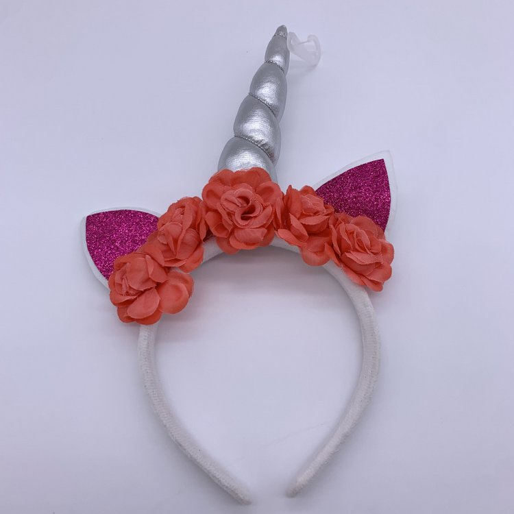 Silver Horn Unicorn Hair Band for Teen Girls, Kitty Cat Ear Unicorn Glitter Headbands with Flowers