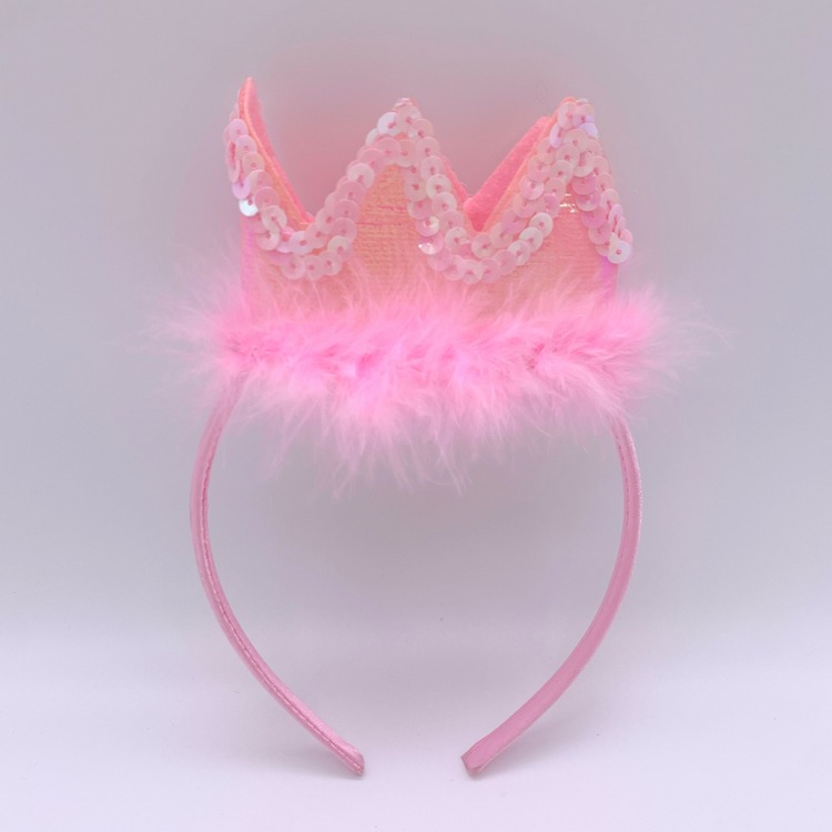 Sequin Birthday Crown Headbands for Girls Party Costumes Supplies, Pink Hair Accessories for Kids