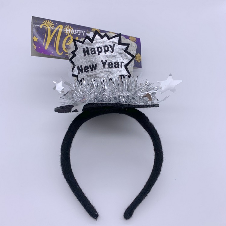 Happy New Year Mini Top Hat on Headband Sequin Tinsel Hair Band for Kids Adults Party Costumes Supplies