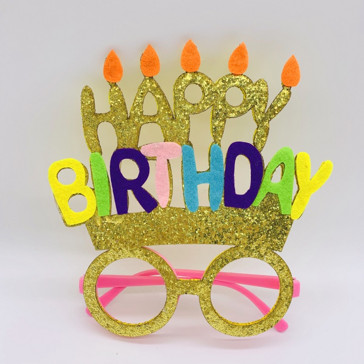 Happy Birthday Eyewear Gold Silver Glitter, Birthday Party Costumes Picture Props
