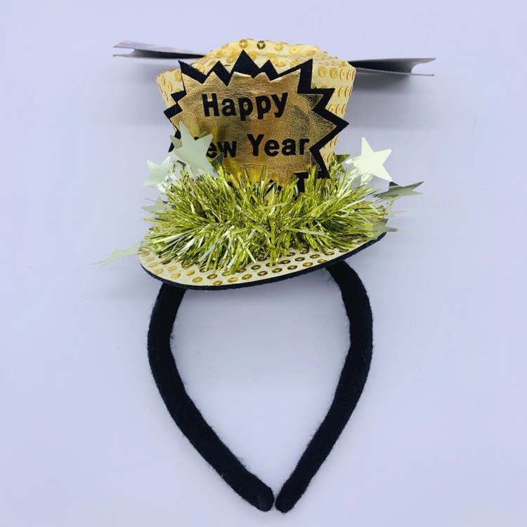 Mini Top Hat on Headband Happy New Year Party Costumes Props, Sequin Tinsel Star Nice Ornament