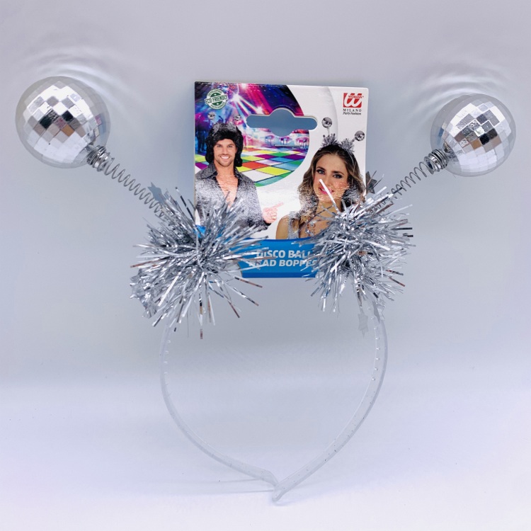 Silver Metallic Disco Ball Head Boppers for Kids, Party Props Supplies Costume Accessories