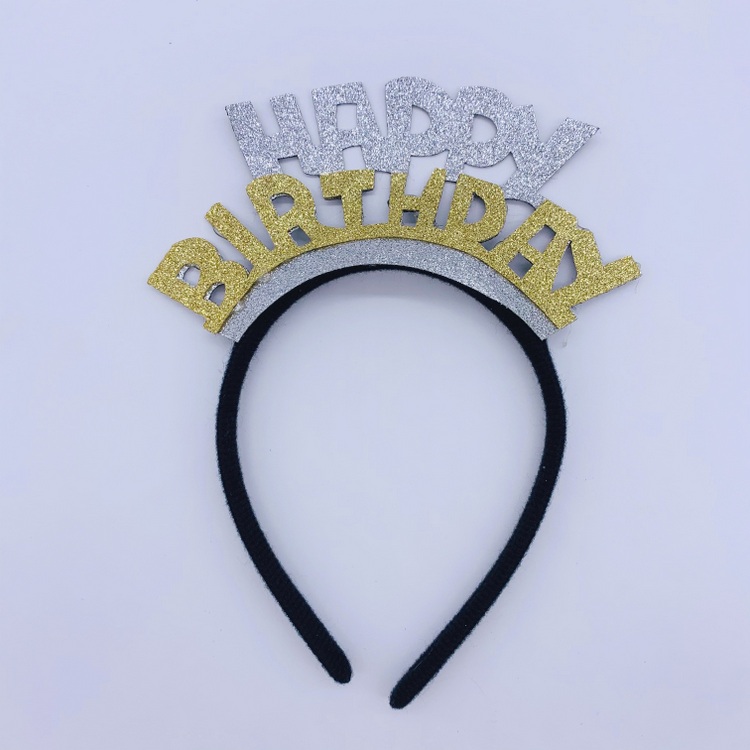 Happy Birthday Headbands for Kids Gold Silver Glitter Hair Band Birthday Party Photo Props