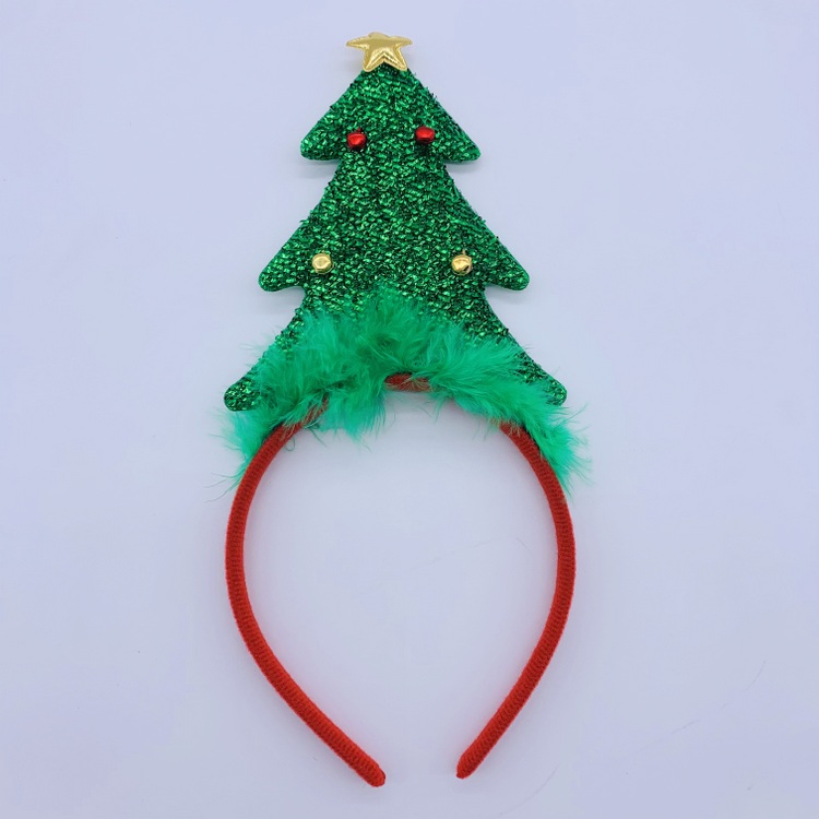 Christmas Headband Christmas Tree Hair Hoop, Green Red Santa Headwear Christmas Party Accessories