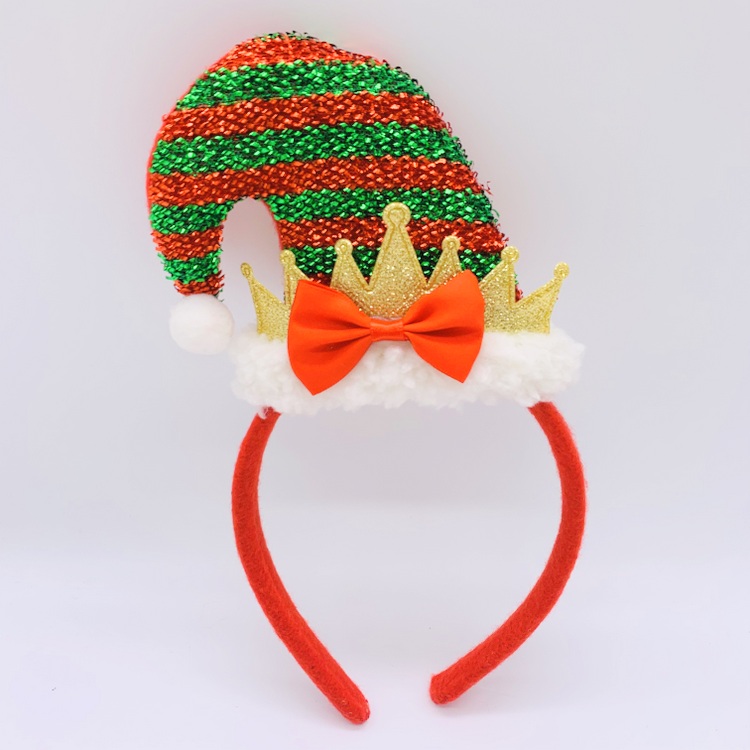 Red Green Elf Hat Christmas Headbands for Girls, Crown Bow Tie Santa Hair Hoop Christmas Party Supplies