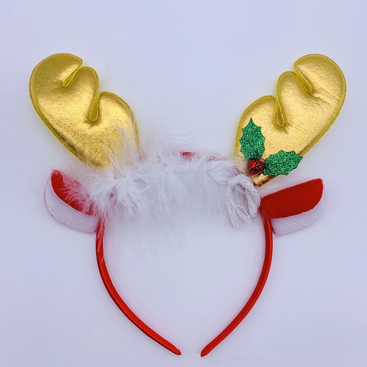 Red Gold Reindeer Ears Christmas Hair Hoop for Girls, Kids Santa Headwear Christmas Party Accessories