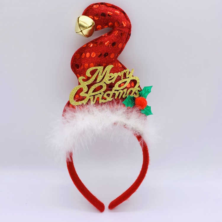 Jingle Bell Christmas Elf Hat Headbands for Kids, Red Merry Christmas Hair Hoop Party Costume Accessories