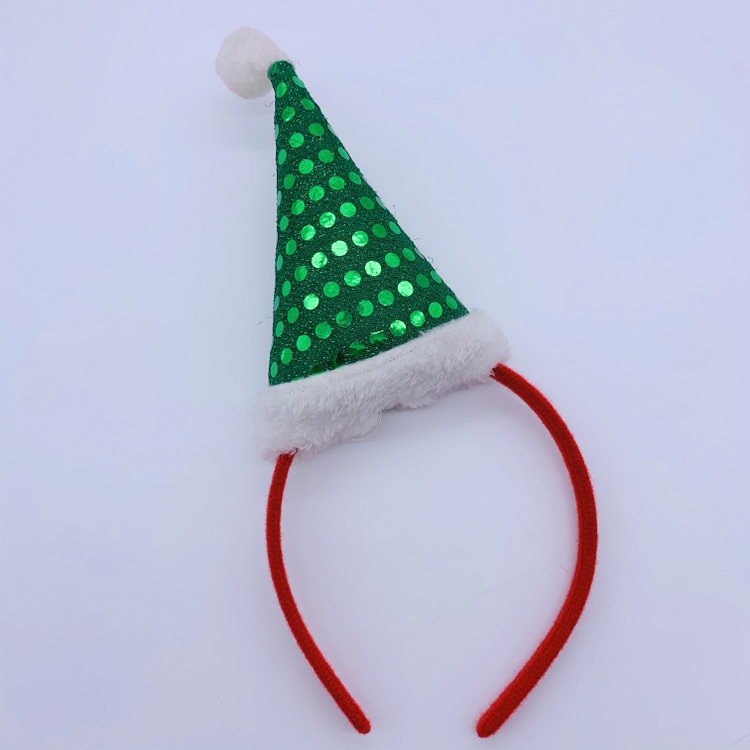 Green Christmas Hat Headbands for Kids Adults, Sparkle Sequin Santa Hair Hoop Christmas Party Accessories