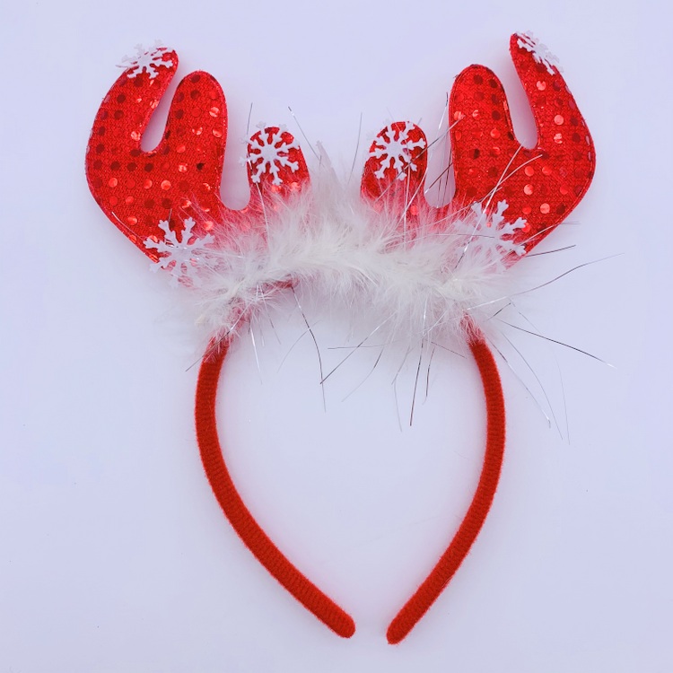Red Sequin Snowflake Christmas Reindeer Antler Headbands for Girls Boys Kids Adults Christmas Headpiece