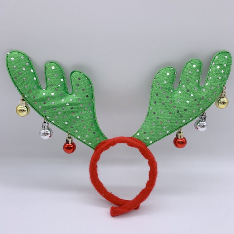 Green Christmas Reindeer Antler Headbands Jingle Bell Hair Hoop for Girls Boys Kids Adults