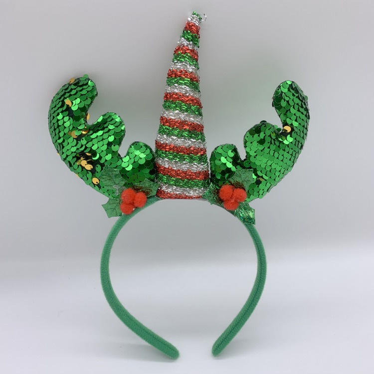 Green Unicorn Headband Sequin Reindeer Antler Headbands Christmas Hair Hoop for Girls Boys Kids Adult