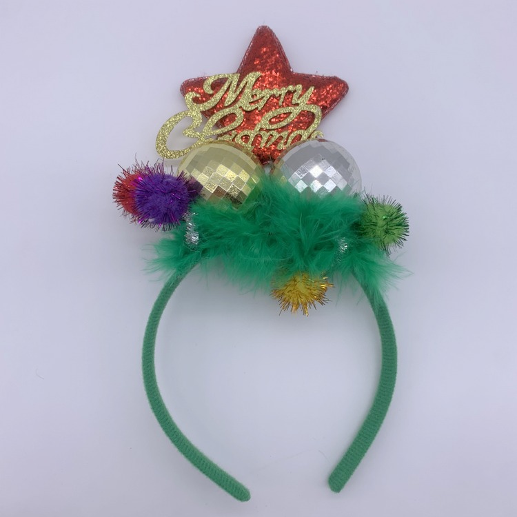 Christmas Star Santa Headband Jingle Bell Hair Hoop Disco Ball Headpiece for Girls Boys Kids Adult