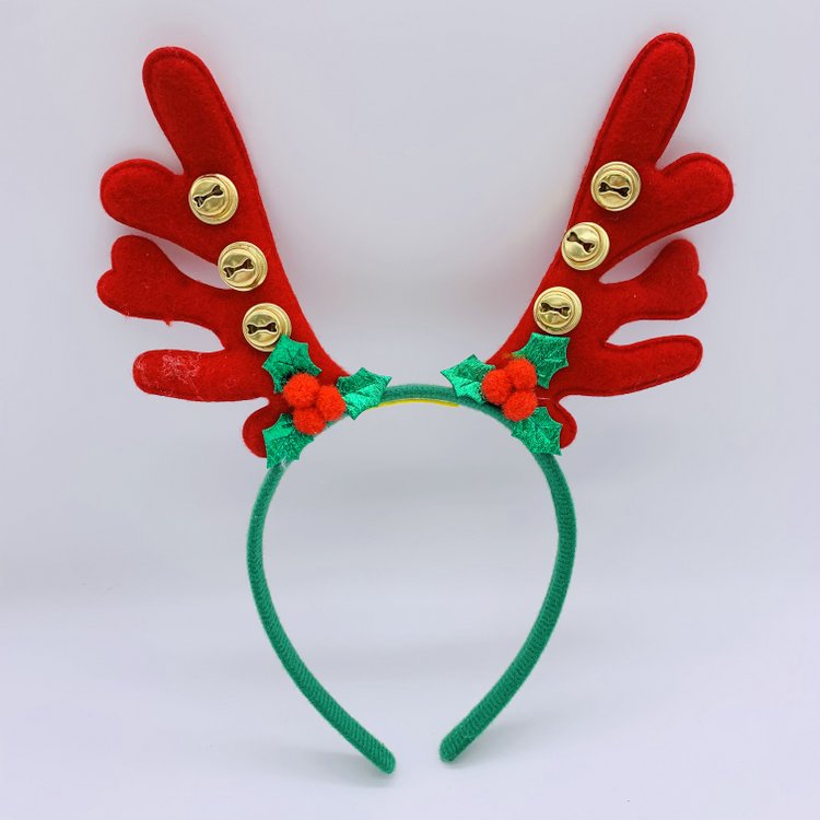 Red Christmas Headband Reindeer Antler Hair Band with Mistletoe & Jingle Bell, Santa Headdress for Boys Girls Kid