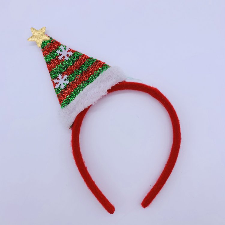 Christmas Santa Hat Headbands with Snowflake & Gold Star, Red Xmas Headdress Accessories Party Supplies