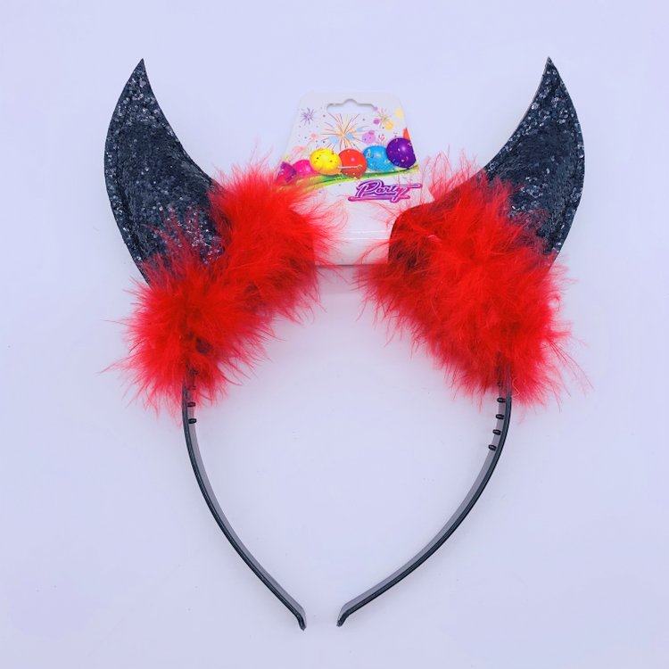 Black Glitter Devil Horn Headbands Halloween Devil Ear Hair Band for Kids Adult Party Costume Favor Hair Accessories