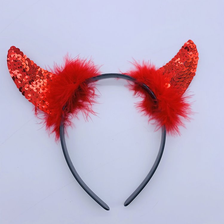 Sparkle Sequin Devil Horn Headbands Red Halloween Devil Ear Hair Band for Girls Kids Halloween Hair Accessories