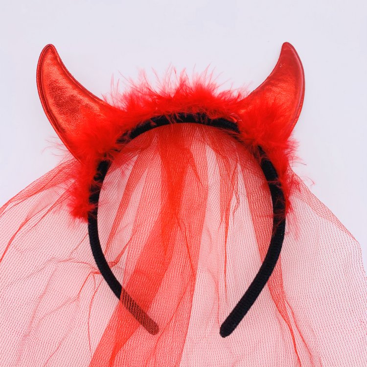 Red Devil Horn Headbands with Veil Halloween Devil Ear Hair Band for Kids Adult Party Favor Costume Accessories