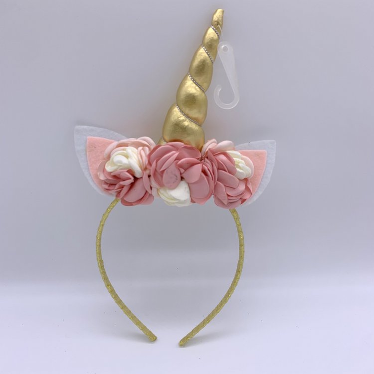 Spring Pink Kitty Hairband Unicorn with Flower Crown Gold Unicorn Horn Hair Band for Girls Birthday Party Favor