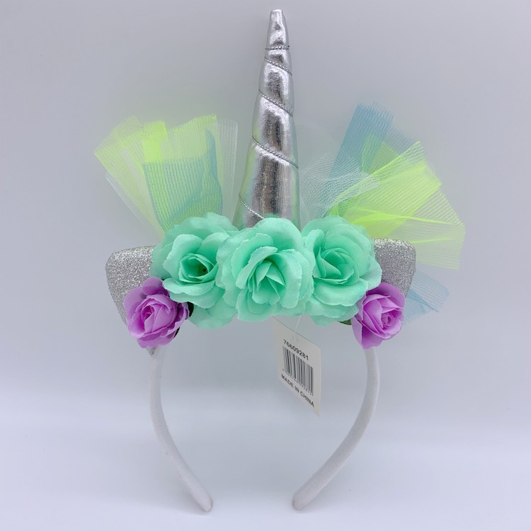 Silver Glitter Unicorn With Flower Crown, Floral Unicorn Headband for Girls Unicorn Accessories