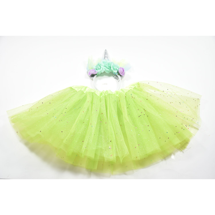Green TUTU Skirt + Unicorn Headband, 2 PCS Tulle Skirt Set for Toddler Girls