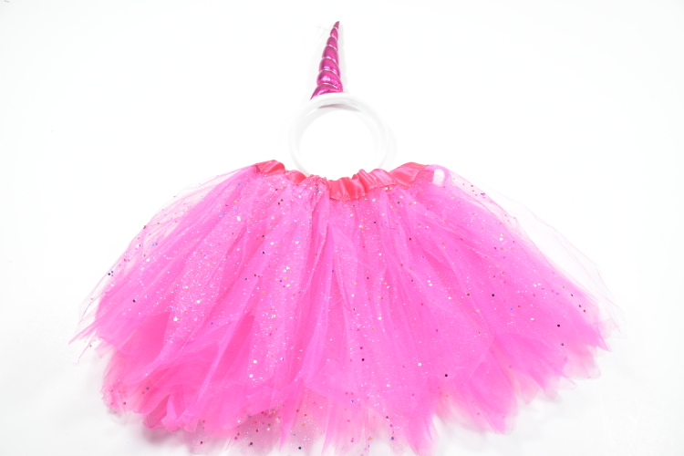 Pink TUTU Skirt + Unicorn Headbands Birthday Outfit, 2 PCS Tulle Skirt Set for Toddler Girls