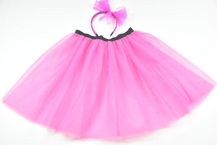 Pink TUTU Skirt + Bowtie Headbands Birthday Outfit, 2 PCS Tulle Skirt Set for Toddler Girls