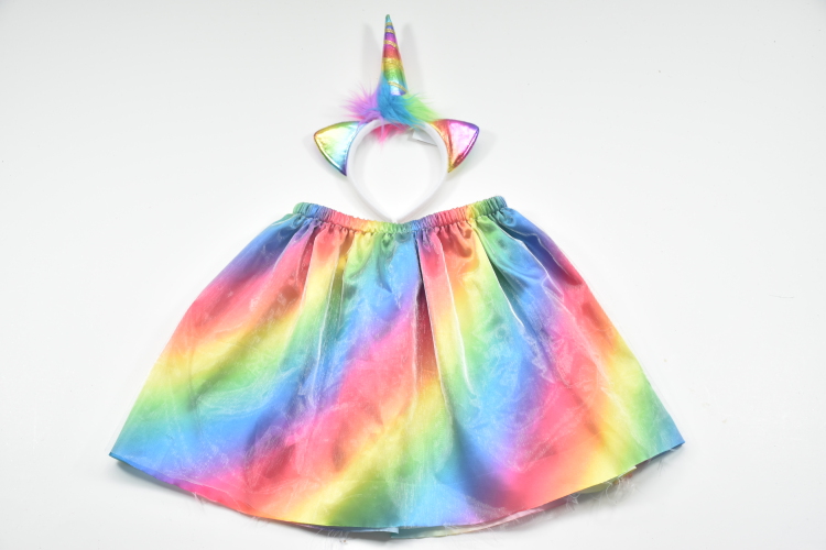 Girls Rainbow TUTU Skirt + Unicorn Headbands Birthday Outfit, 2 PCS Tulle Skirt Set for Toddler Girls