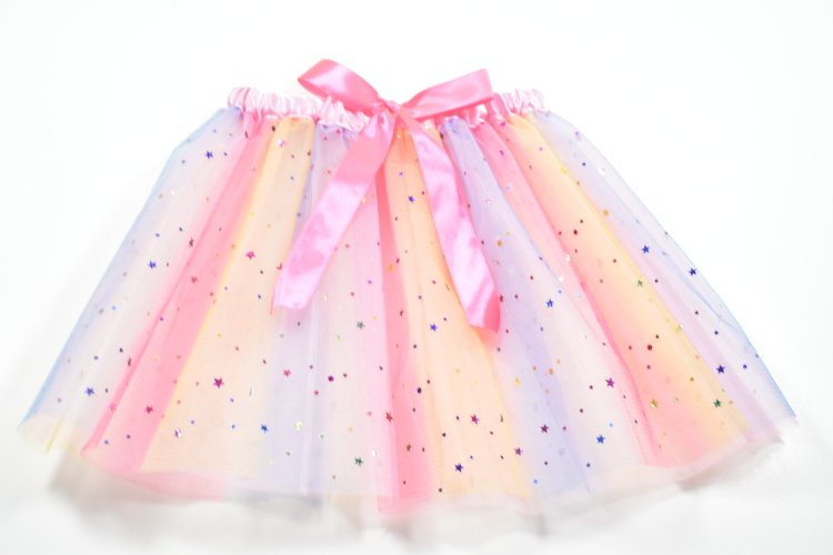 Pink Rainbow Tutu Skirt for Girls Kids, Triple Layered Glitter Tulle Princess Dress Baby Tutu Skirt with Ribbon
