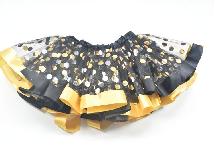 Black & Gold Polka Dot Tutu Skirt for Baby Girls Tulle Skirt, Kids Triple Layered Tutu Skirt Birthday Party Gift