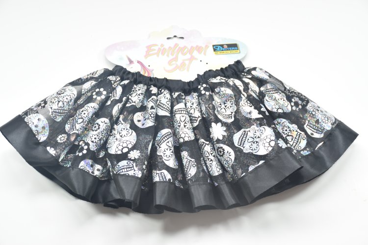 Halloween Skull Tutu Skirt for Girls, 3-Layer Black Baby Girls Tulle Skirt Party Costumes