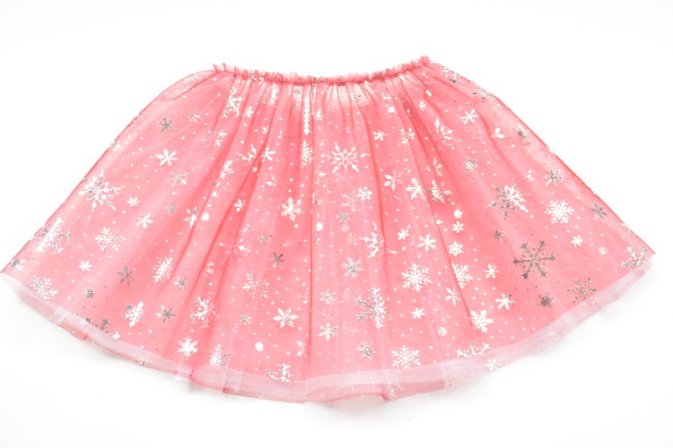 Christmas Tulle Skirt for Baby Girls Snowflake Printed, 3-Layer Fuchsia Color Girls Tutu Skirt Xmas Party Costumes