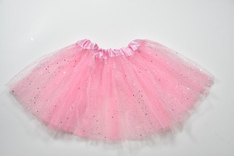 Pink Girls Kids Tutu Skirt with Silver Glitter, Triple Layered Elastic Tulle Princess Dress Tutu Skirt for Baby